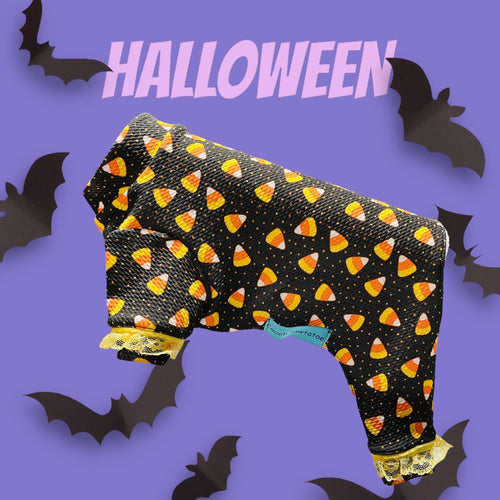 CORNY HALLOWEEN ONESIE for Small Pets: Handmade Waffle Knit Jammies