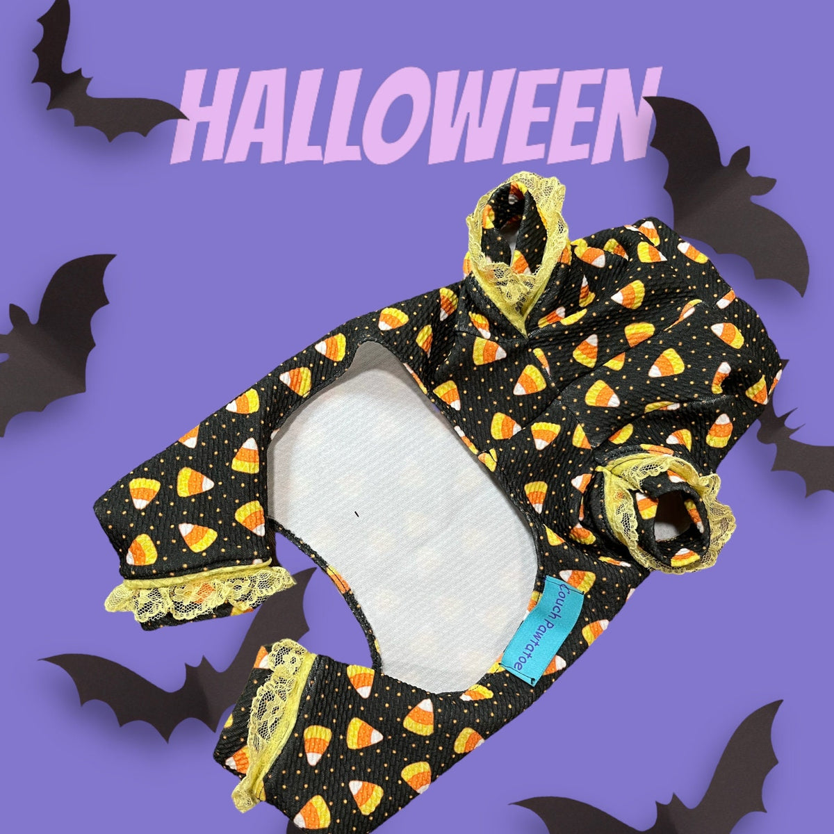 CORNY HALLOWEEN ONESIE for Small Pets: Handmade Waffle Knit Jammies