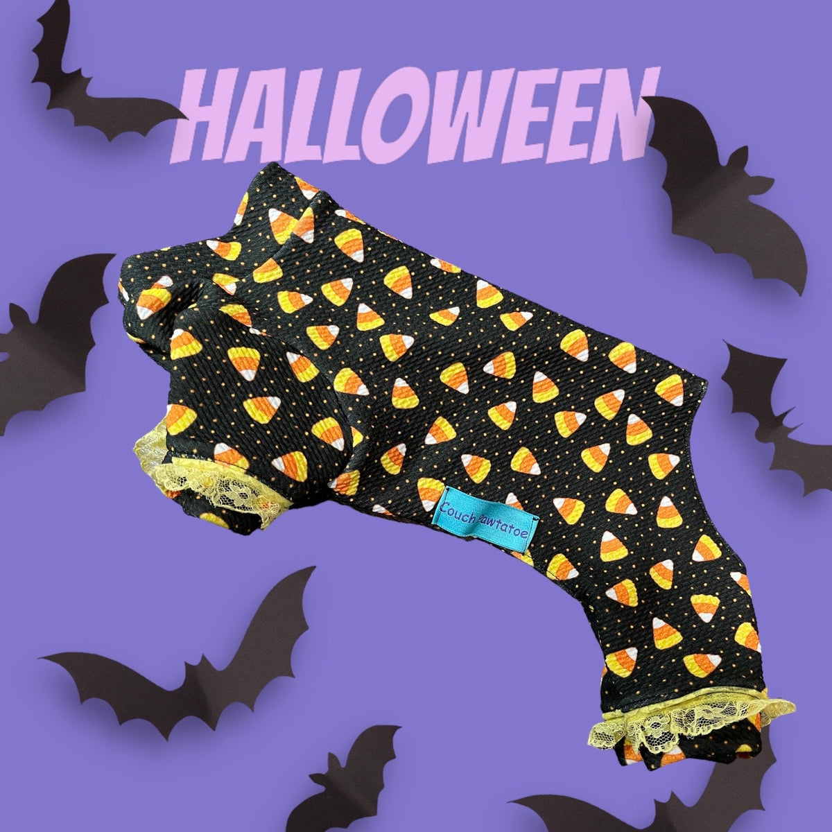 CORNY HALLOWEEN ONESIE for Small Pets: Handmade Waffle Knit Jammies