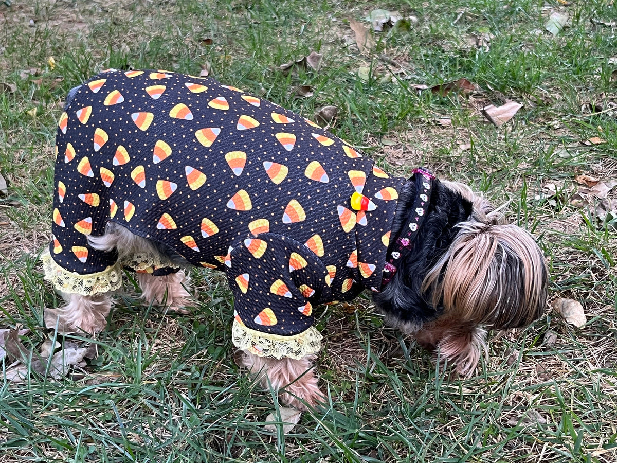 CORNY HALLOWEEN ONESIE for Small Pets: Handmade Waffle Knit Jammies