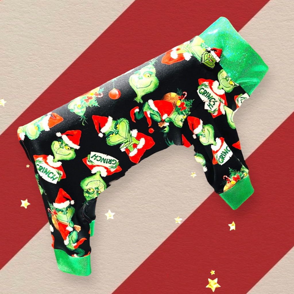 MEAN 1 Mr GRINCH Onesie for Small Pets, Handmade Stretch Jammies