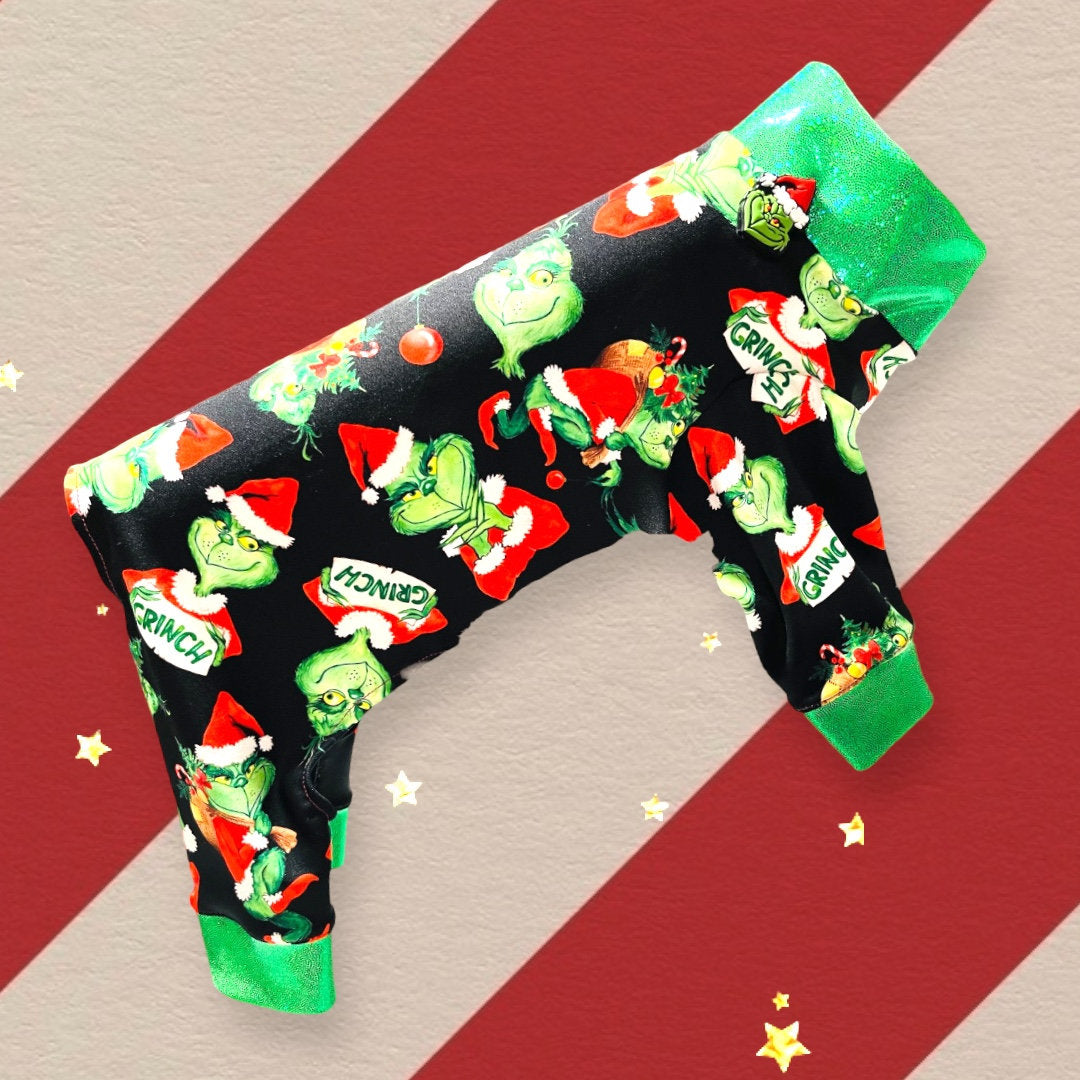 MEAN 1 Mr GRINCH Onesie for Small Pets, Handmade Stretch Jammies