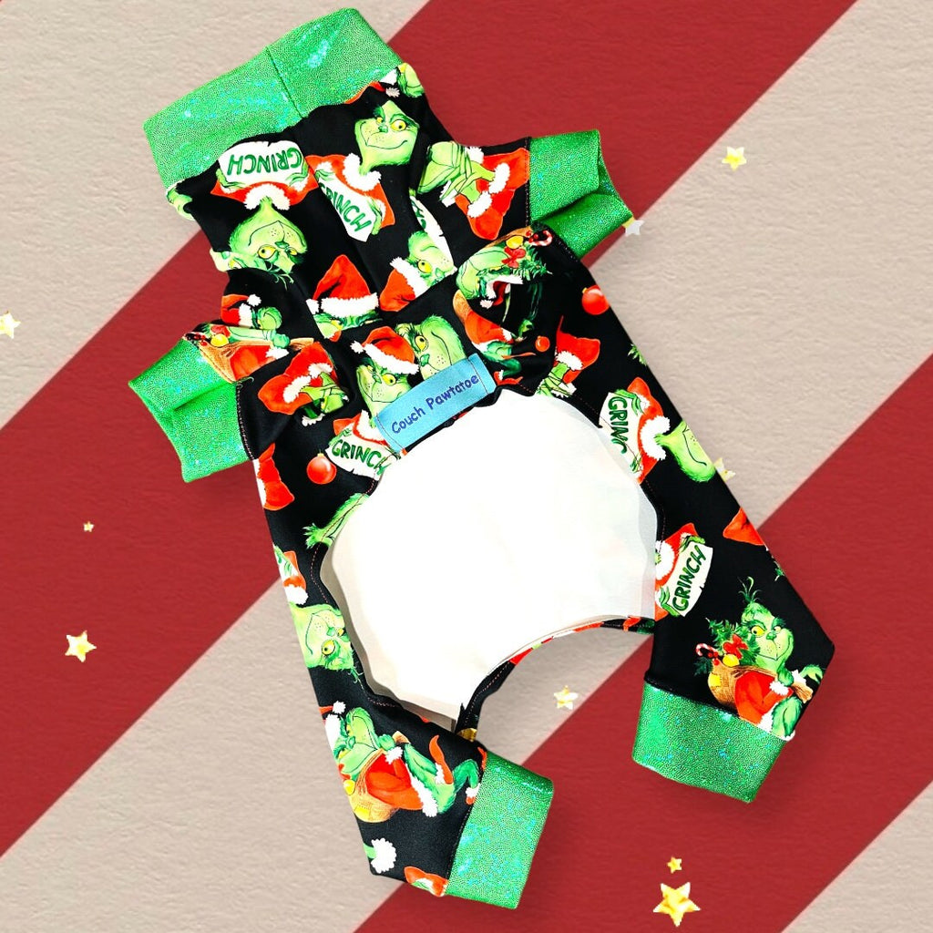 MEAN 1 Mr GRINCH Onesie for Small Pets, Handmade Stretch Jammies