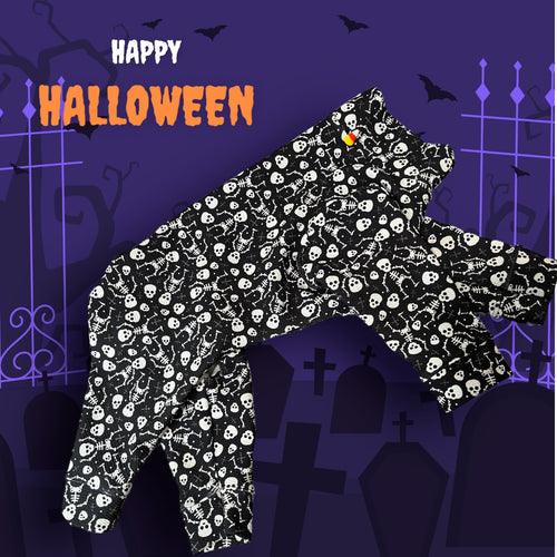 BONE YARD SKELETONS Waffle Knit Pet Jammies: Handmade Halloween Dog Onesie