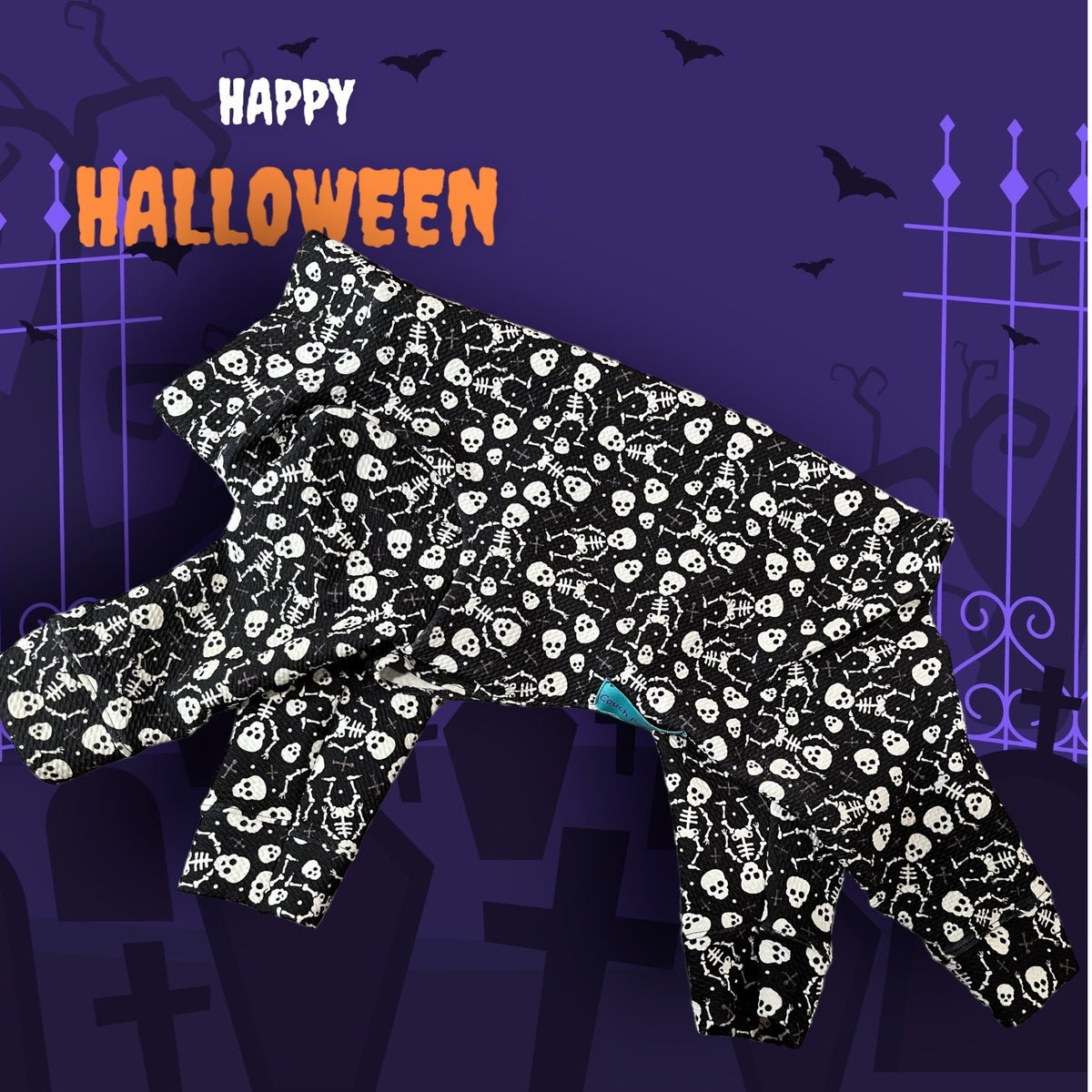 BONE YARD SKELETONS Waffle Knit Pet Jammies: Handmade Halloween Dog Onesie