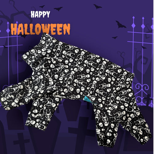 BONE YARD SKELETONS Waffle Knit Pet Jammies: Handmade Halloween Dog Onesie