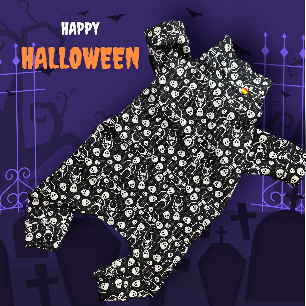 BONE YARD SKELETONS Waffle Knit Pet Jammies: Handmade Halloween Dog Onesie