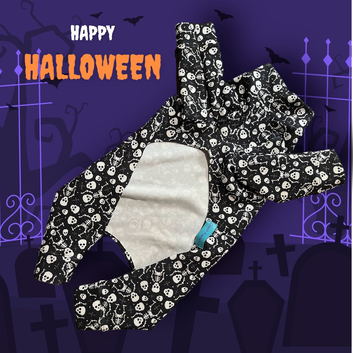 BONE YARD SKELETONS Waffle Knit Pet Jammies: Handmade Halloween Dog Onesie