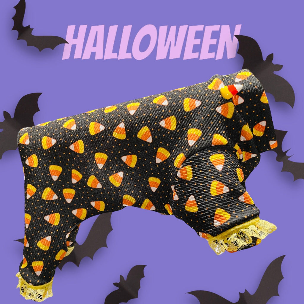 CORNY HALLOWEEN ONESIE for Small Pets: Handmade Waffle Knit Jammies