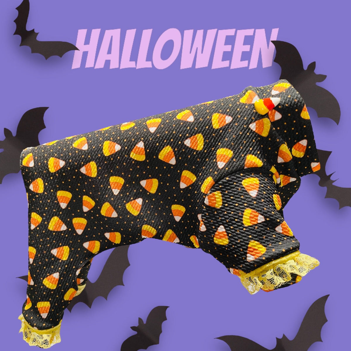 CORNY HALLOWEEN ONESIE for Small Pets: Handmade Waffle Knit Jammies