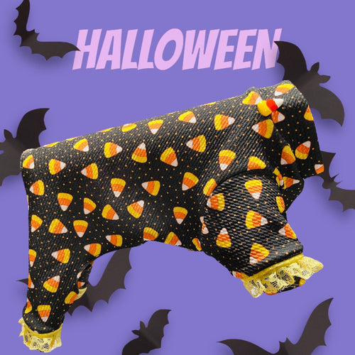 CORNY HALLOWEEN ONESIE for Small Pets: Handmade Waffle Knit Jammies