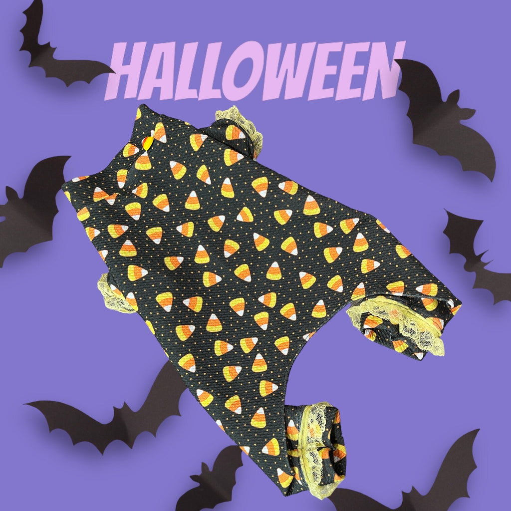 CORNY HALLOWEEN ONESIE for Small Pets: Handmade Waffle Knit Jammies