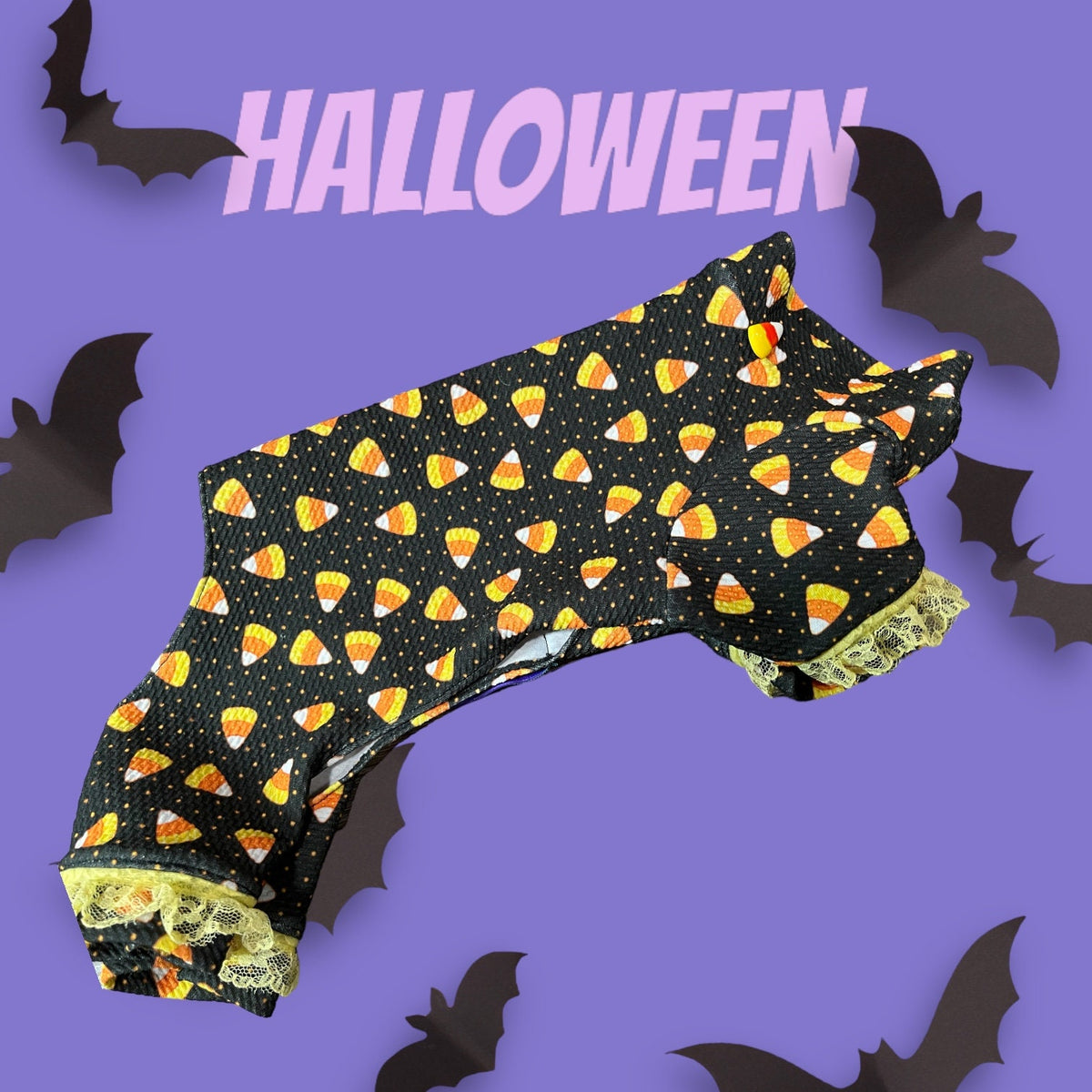 CORNY HALLOWEEN ONESIE for Small Pets: Handmade Waffle Knit Jammies
