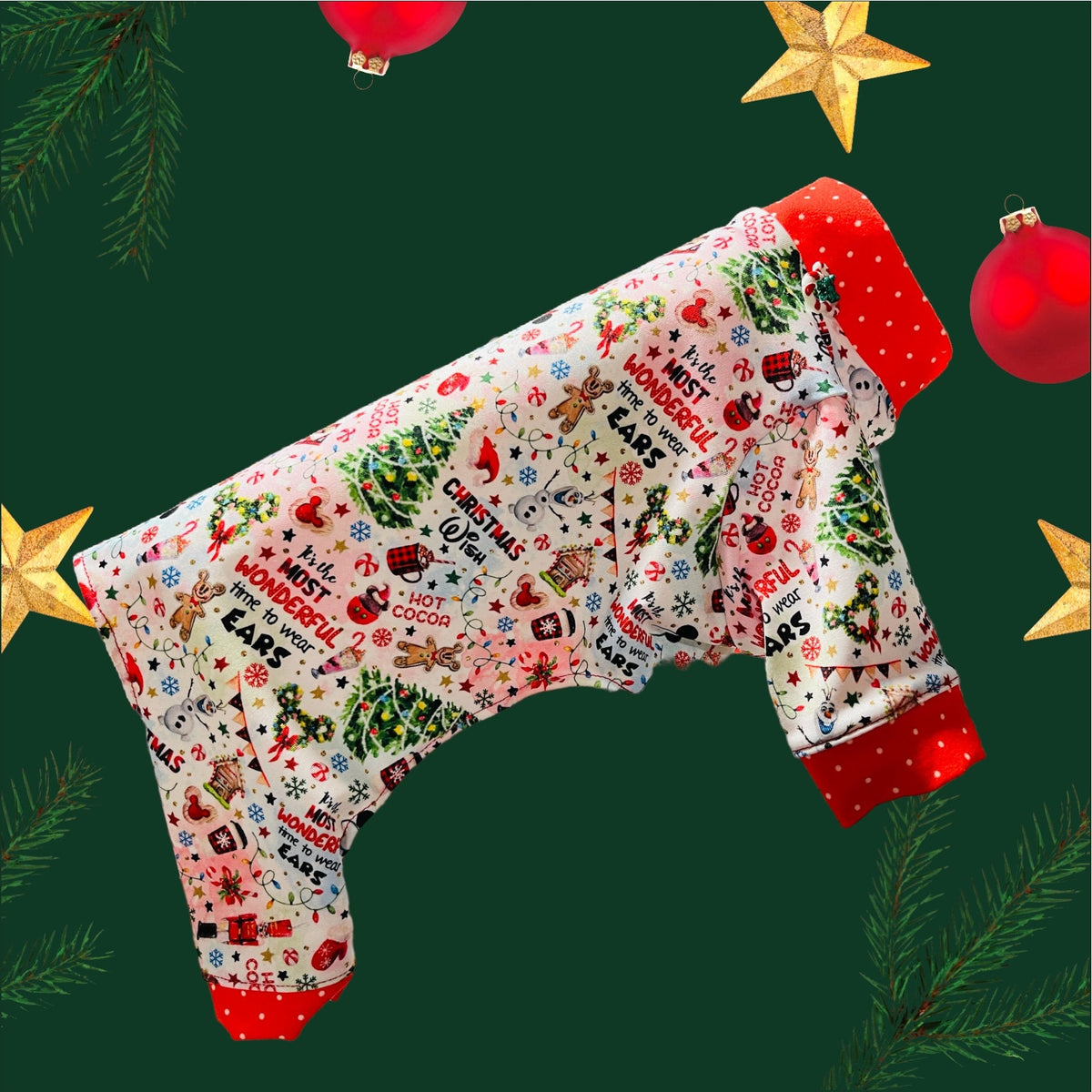 MOST WONDERFUL CHRISTMAS Dog Onesie, Handmade Pet Jammies