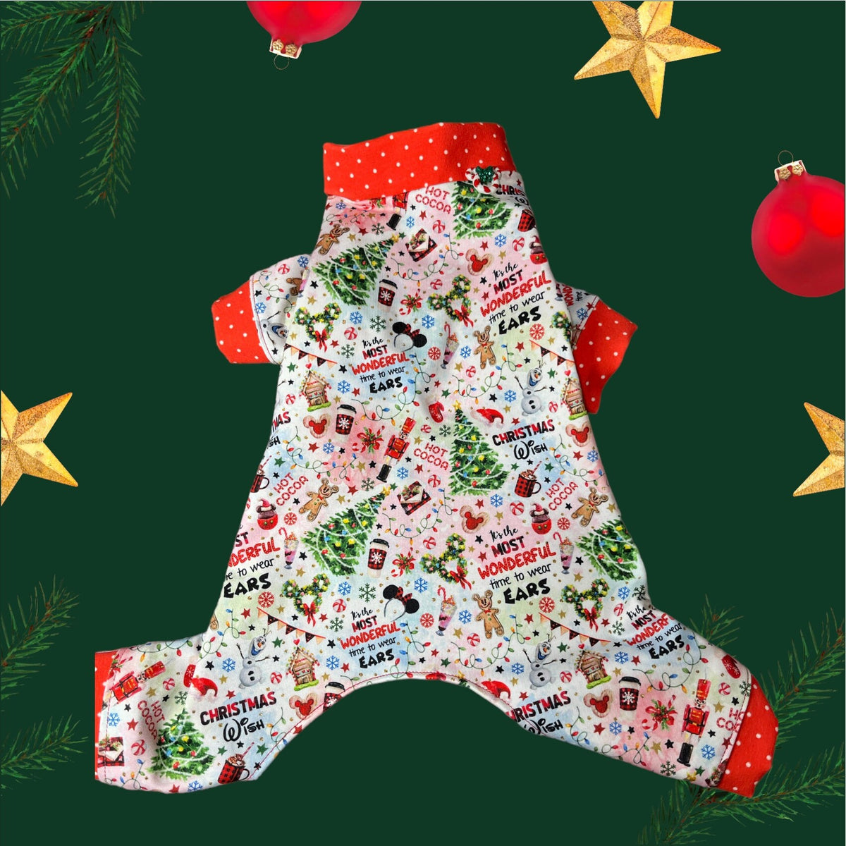 MOST WONDERFUL CHRISTMAS Dog Onesie, Handmade Pet Jammies