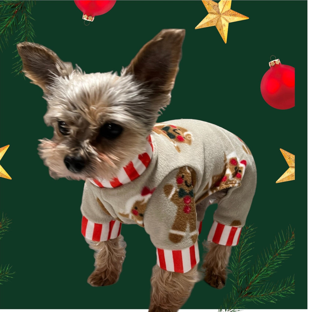 GINGERBREAD KIDS FLEECE Dog Jammies - Holiday Onesie for Small Pets