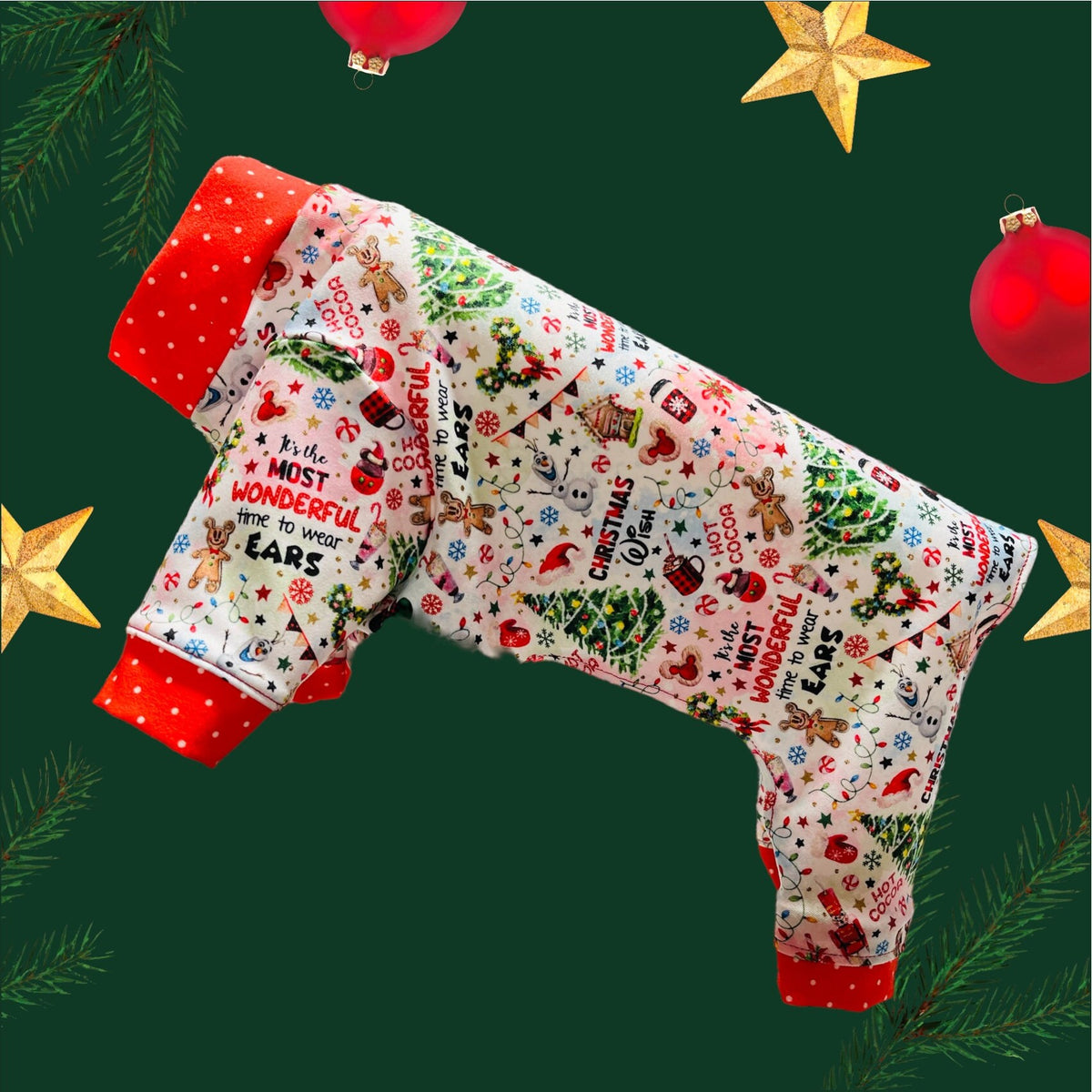 MOST WONDERFUL CHRISTMAS Dog Onesie, Handmade Pet Jammies