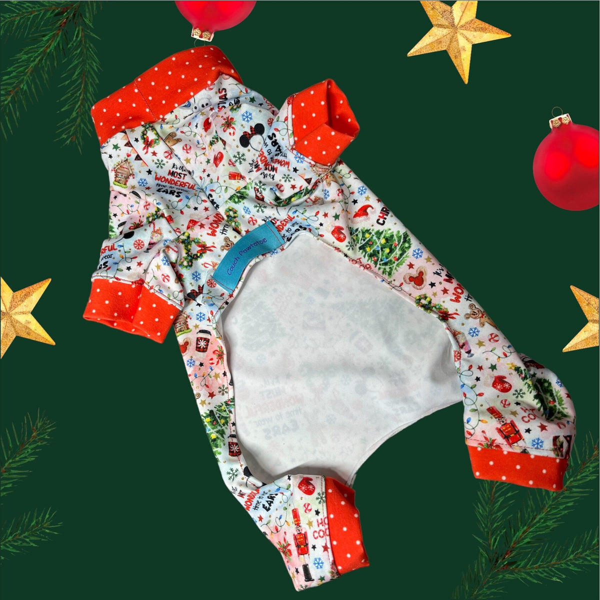 MOST WONDERFUL CHRISTMAS Dog Onesie, Handmade Pet Jammies