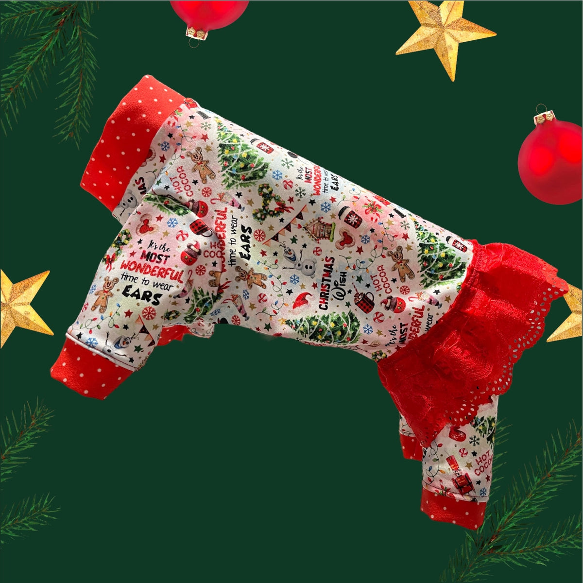 MOST WONDERFUL CHRISTMAS Dog Onesie, Handmade Pet Jammies