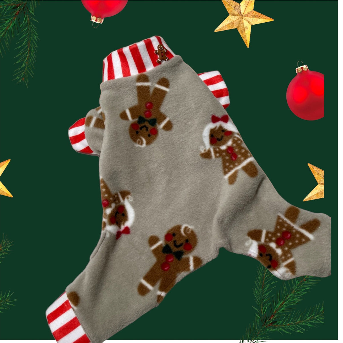GINGERBREAD KIDS FLEECE Dog Jammies - Holiday Onesie for Small Pets