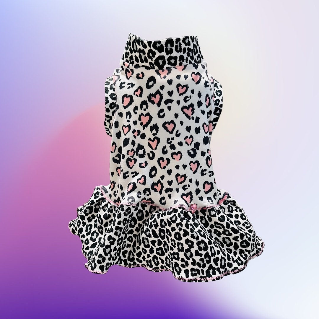 LEOPARD HEART DRESS for Small Pets, Lightweight, Stretch Summer Tank Dress, Handmade