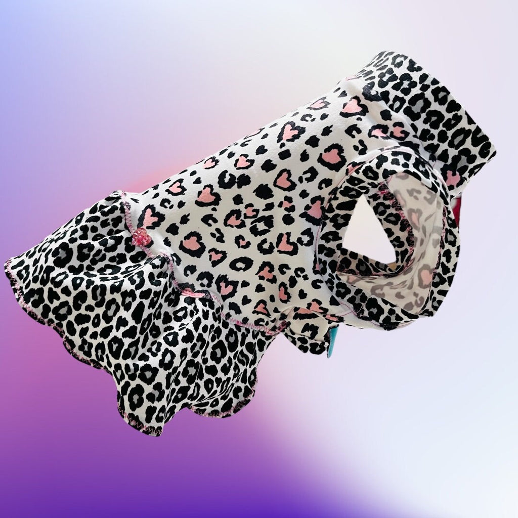 LEOPARD HEART DRESS for Small Pets, Lightweight, Stretch Summer Tank Dress, Handmade