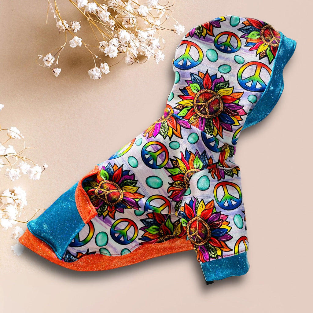 RAINBOW PEACE SIGN Hoodie for Small Pets, Handmade Dog Clothing