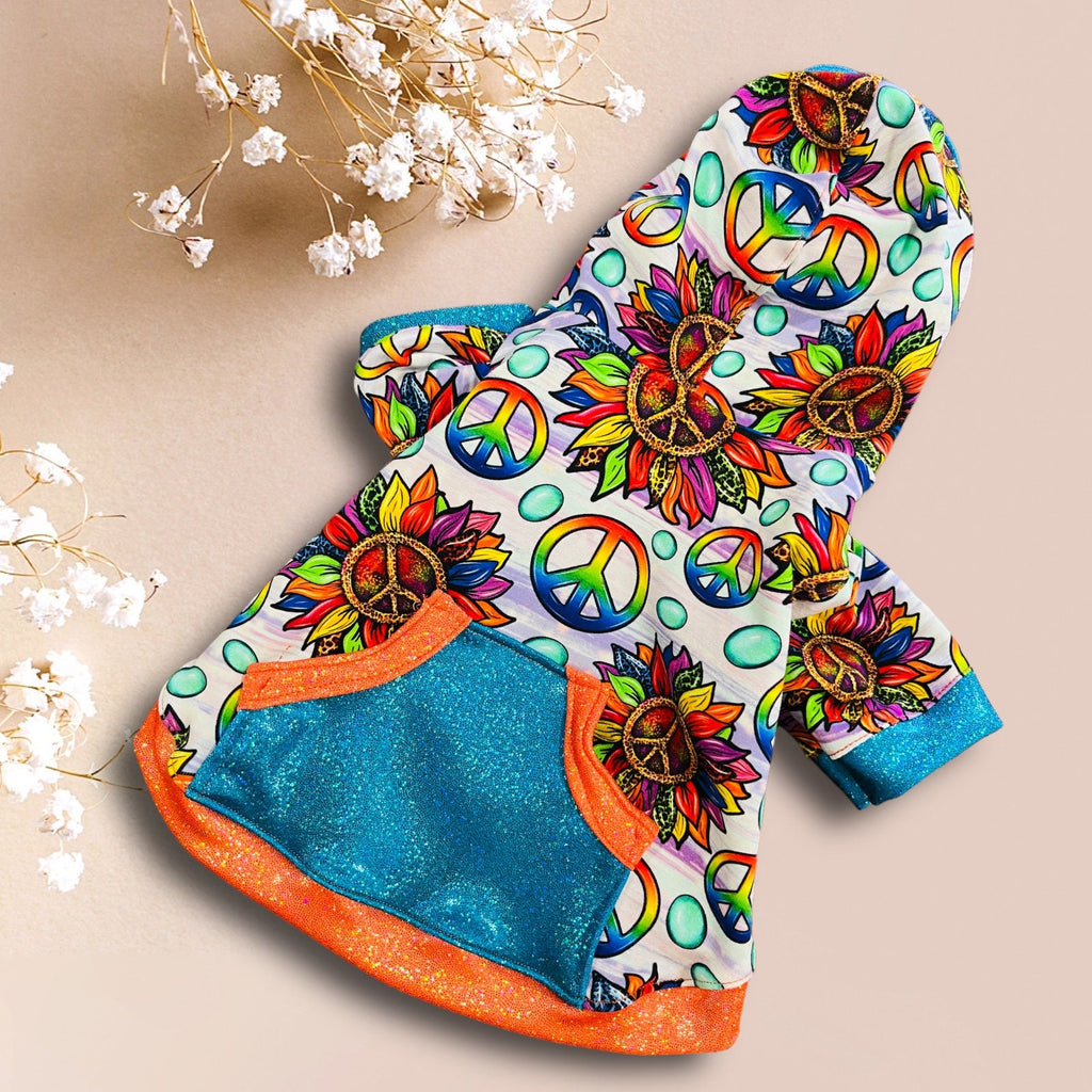 RAINBOW PEACE SIGN Hoodie for Small Pets, Handmade Dog Clothing