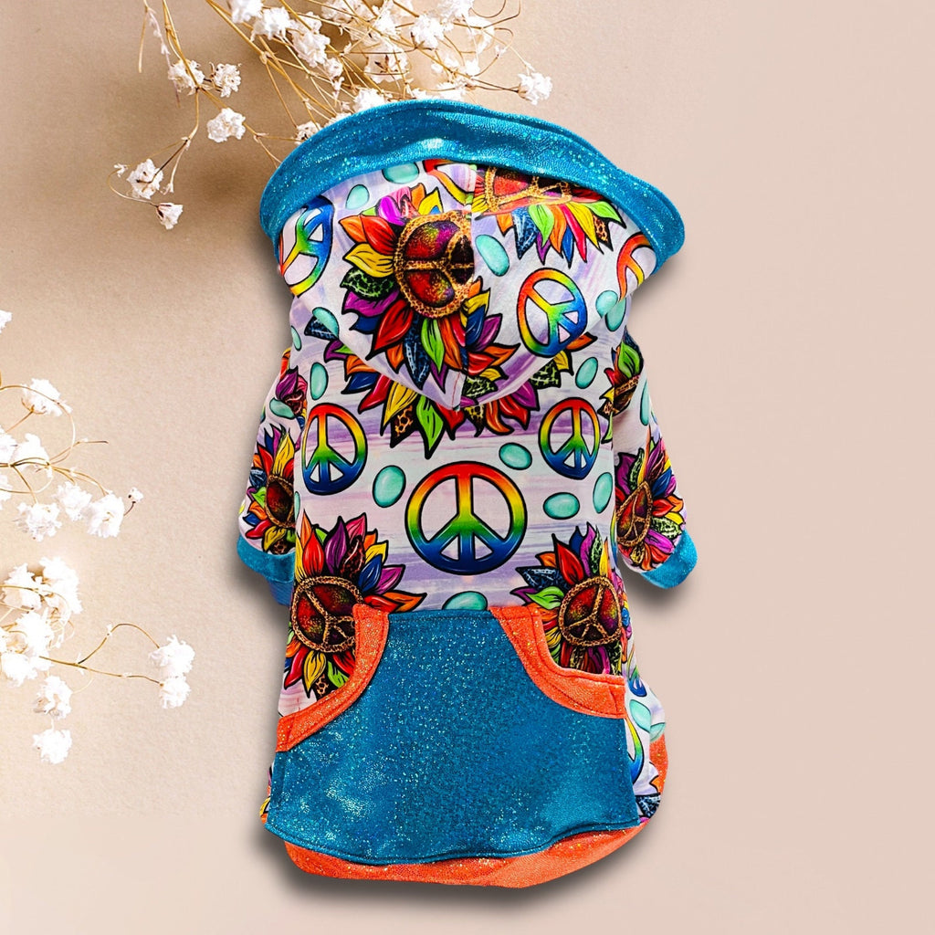 RAINBOW PEACE SIGN Hoodie for Small Pets, Handmade Dog Clothing