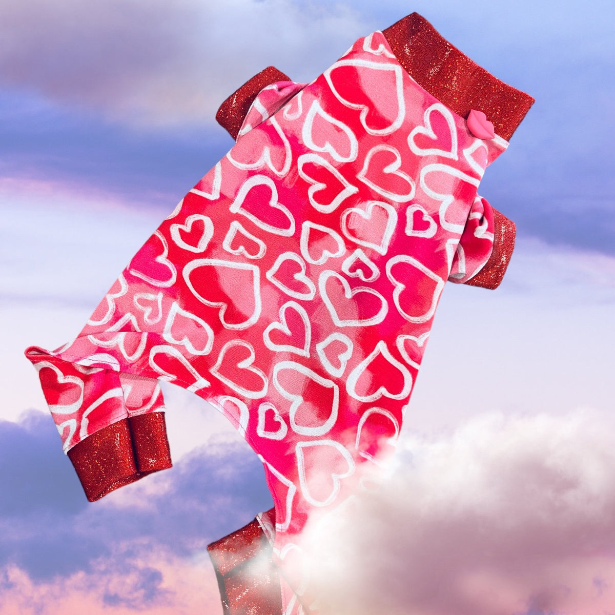 RED SPARKLE HEART Jammies for Small Dogs, Handmade Pet Clothing