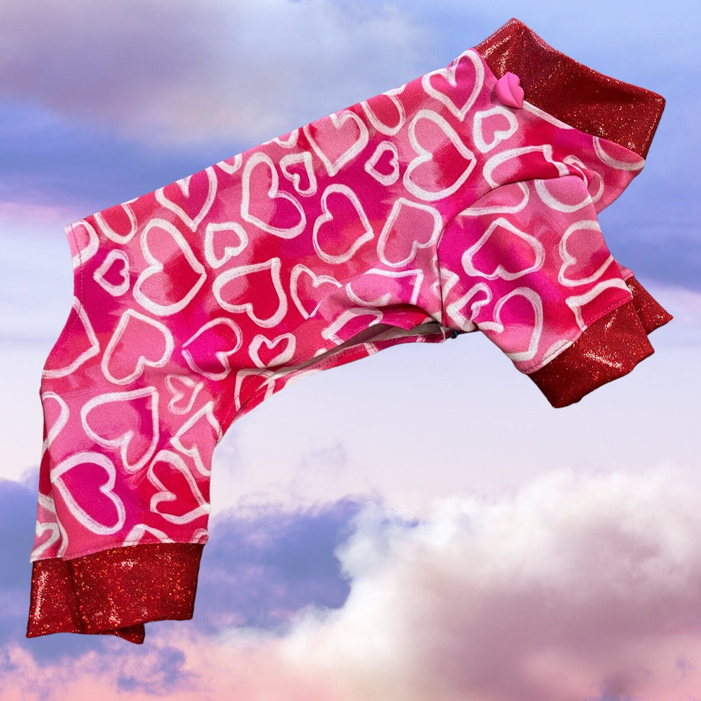 RED SPARKLE HEART Jammies for Small Dogs, Handmade Pet Clothing