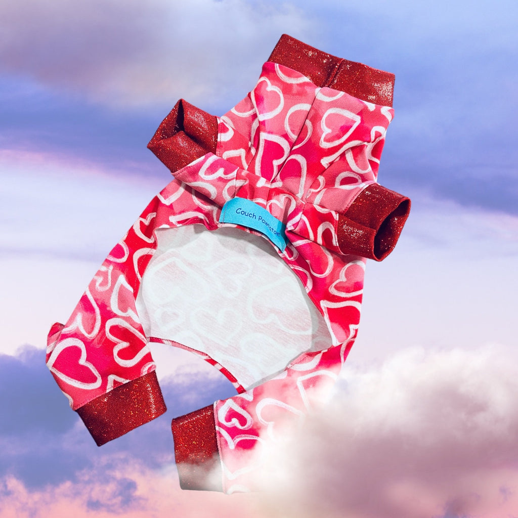 RED SPARKLE HEART Jammies for Small Dogs, Handmade Pet Clothing