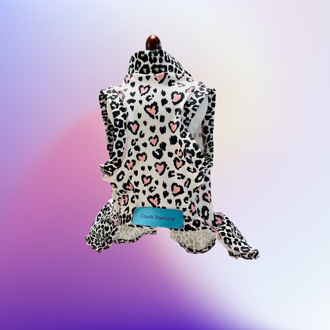 LEOPARD HEART DRESS for Small Pets, Lightweight, Stretch Summer Tank Dress, Handmade