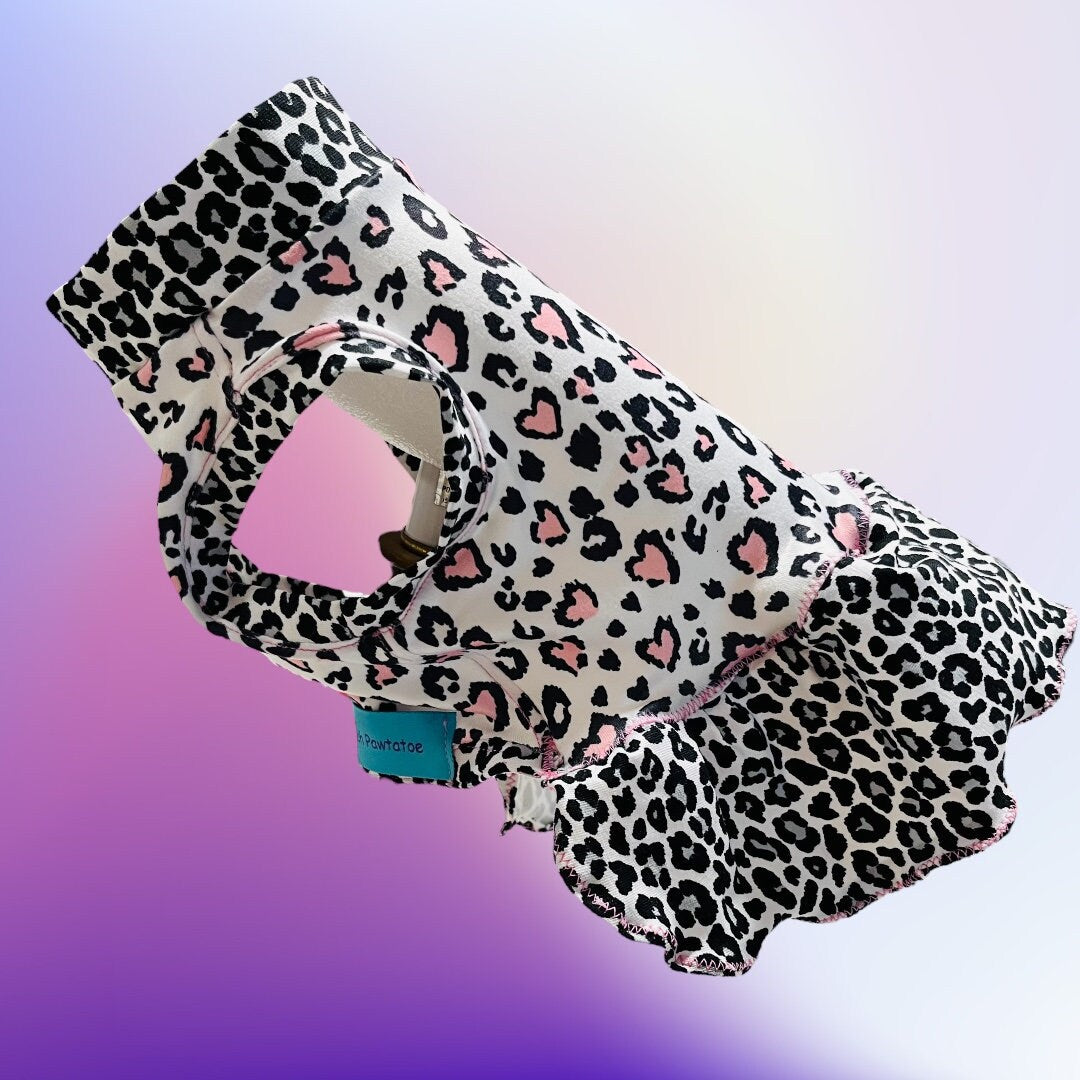 LEOPARD HEART DRESS for Small Pets, Lightweight, Stretch Summer Tank Dress, Handmade