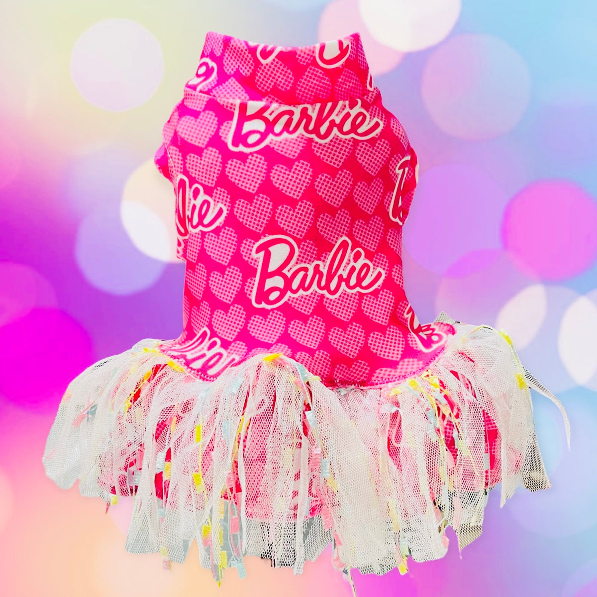 MALIBU GIRL Pet Dress, Handmade Confetti Fringe Outfit for Small Pets, Small Dog Clothing