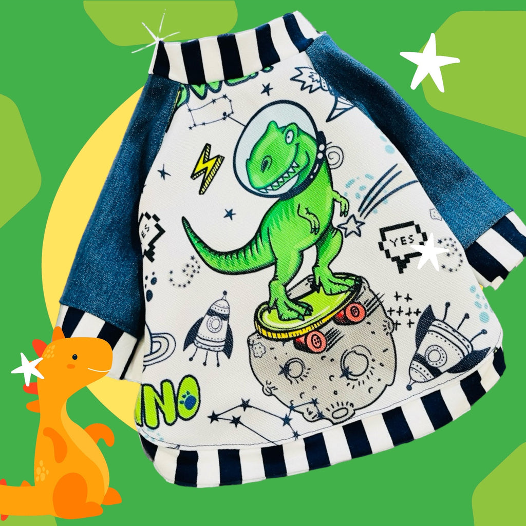 OUTER SKATE DINO Shirt for Small Pets, Handmade Pet Clothing