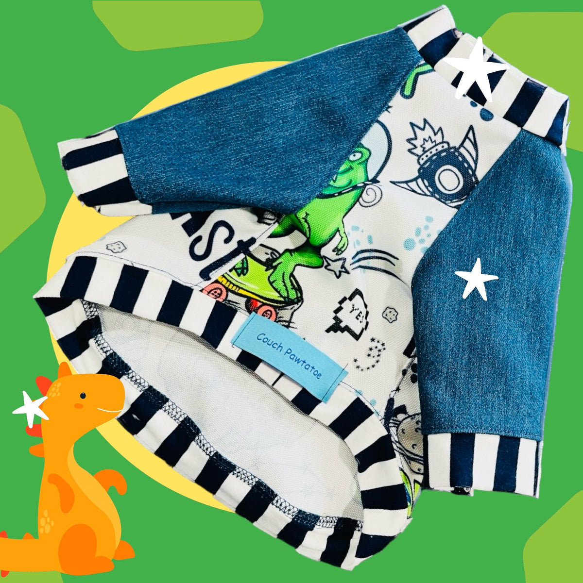 OUTER SKATE DINO Shirt for Small Pets, Handmade Pet Clothing