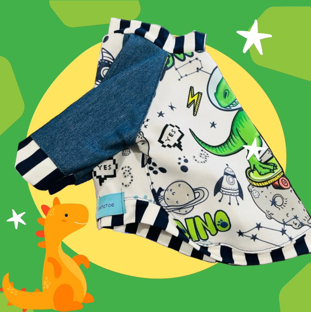 OUTER SKATE DINO Shirt for Small Pets, Handmade Pet Clothing