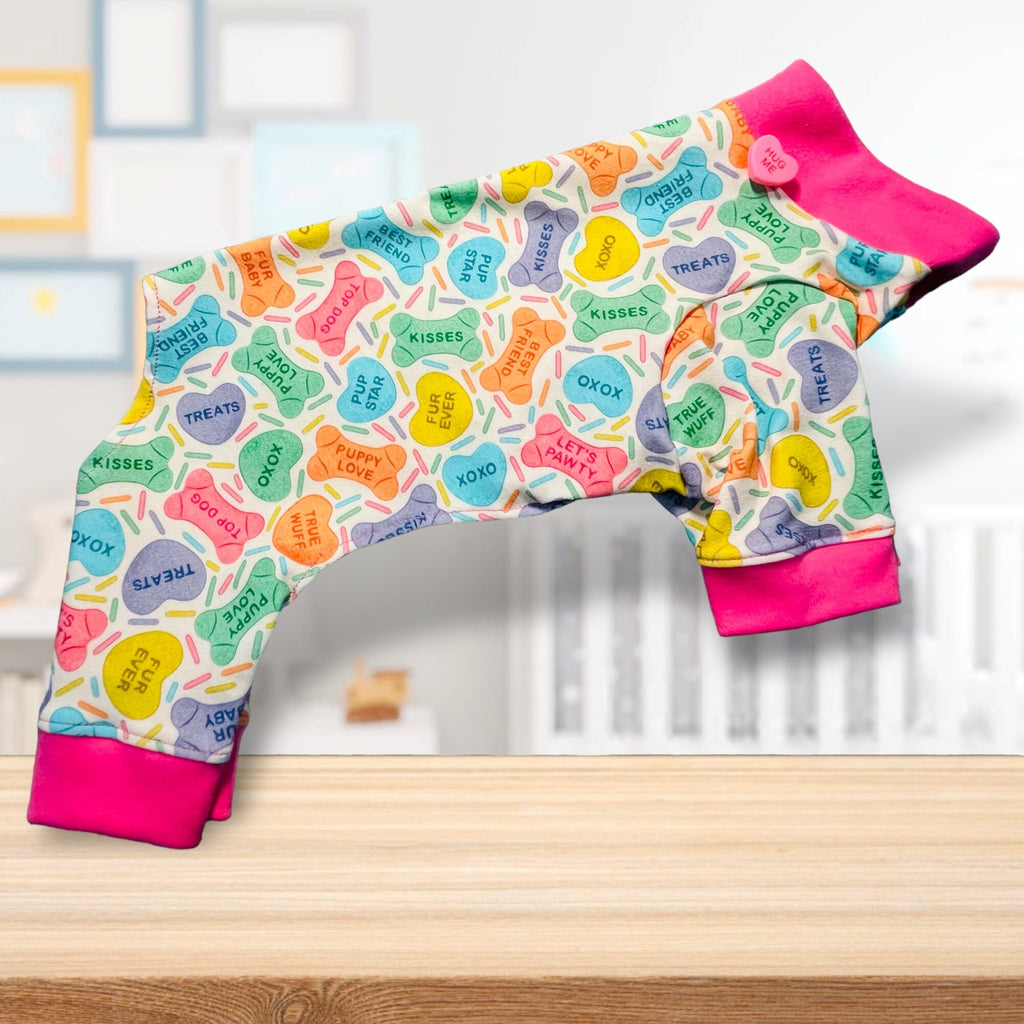 HEARTS & BONES Dog Jammies,  Lightweight Stretch Onesie for Small Pets