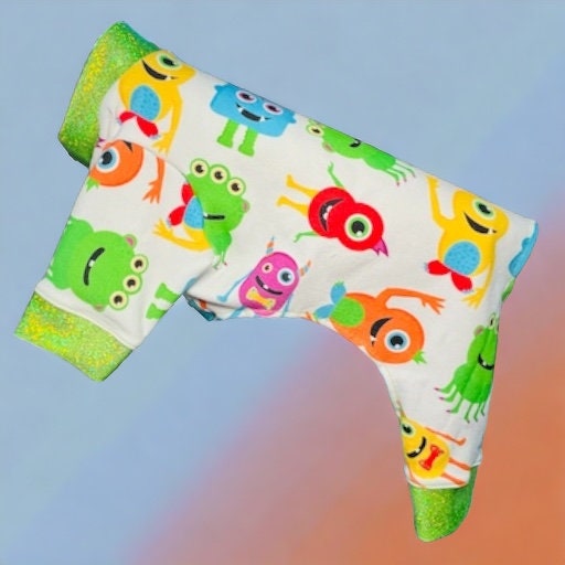 MONSTER MANIA Dog Jammies, Lightweight Stretch Onesie for Small Pets, Handmade Clothing
