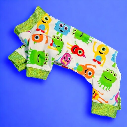 MONSTER MANIA Dog Jammies, Lightweight Stretch Onesie for Small Pets, Handmade Clothing