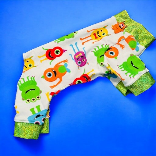MONSTER MANIA Dog Jammies, Lightweight Stretch Onesie for Small Pets, Handmade Clothing