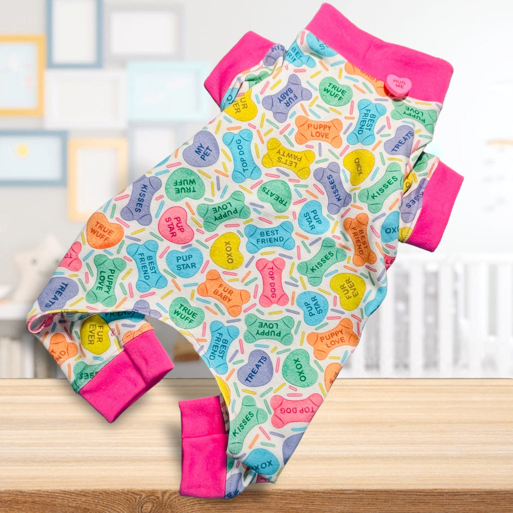HEARTS & BONES Dog Jammies,  Lightweight Stretch Onesie for Small Pets