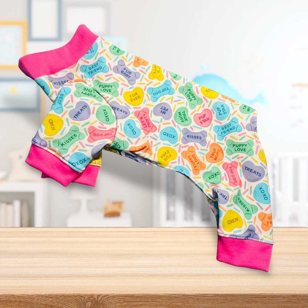 HEARTS & BONES Dog Jammies,  Lightweight Stretch Onesie for Small Pets