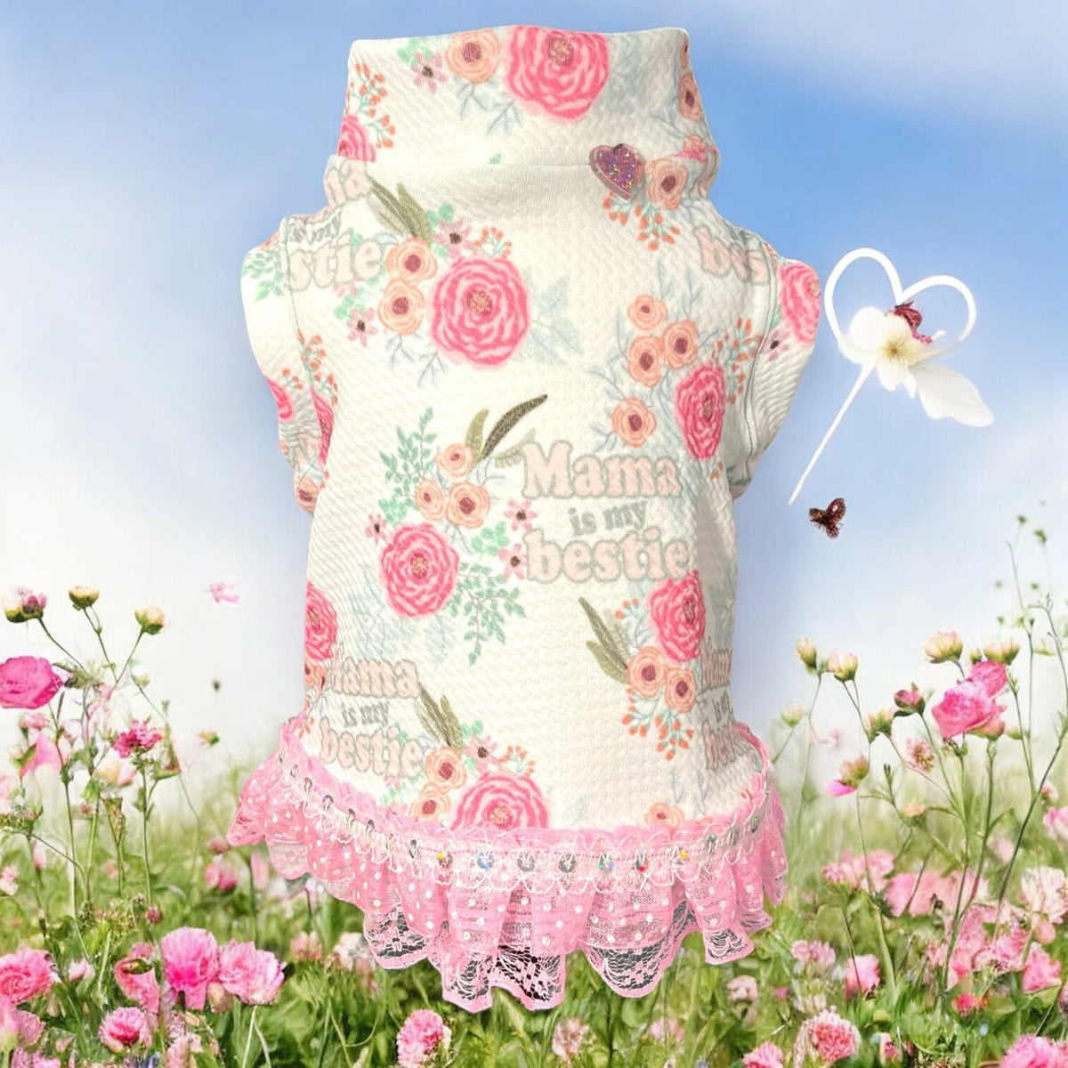 MAMA is MY BESTIE Dog Shirt, Handmade Frilly Pet Clothing