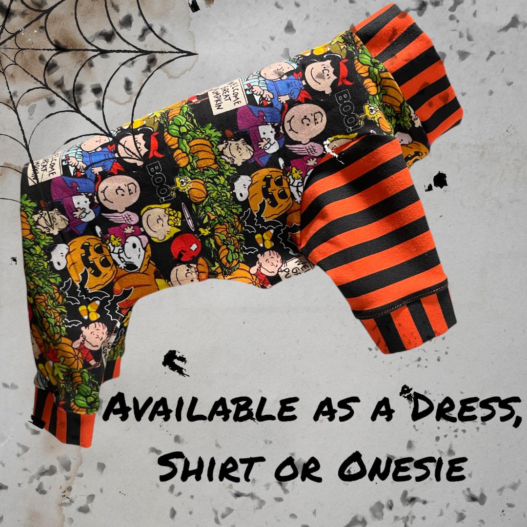 HALLOWEEN PEANUTS Onesie, Spandex Stretch Clothing for Small Pets, Handmade Dog Jammies