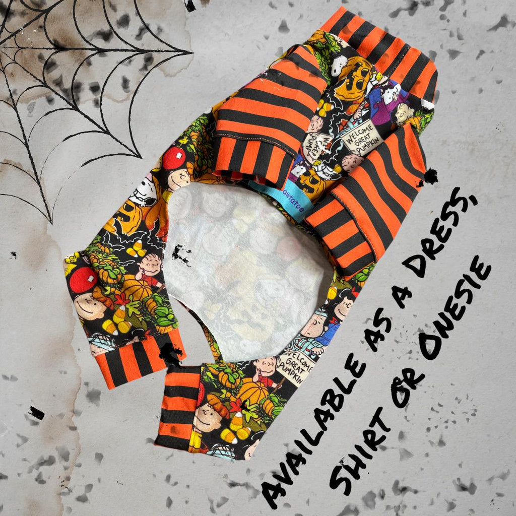 HALLOWEEN PEANUTS Onesie, Spandex Stretch Clothing for Small Pets, Handmade Dog Jammies