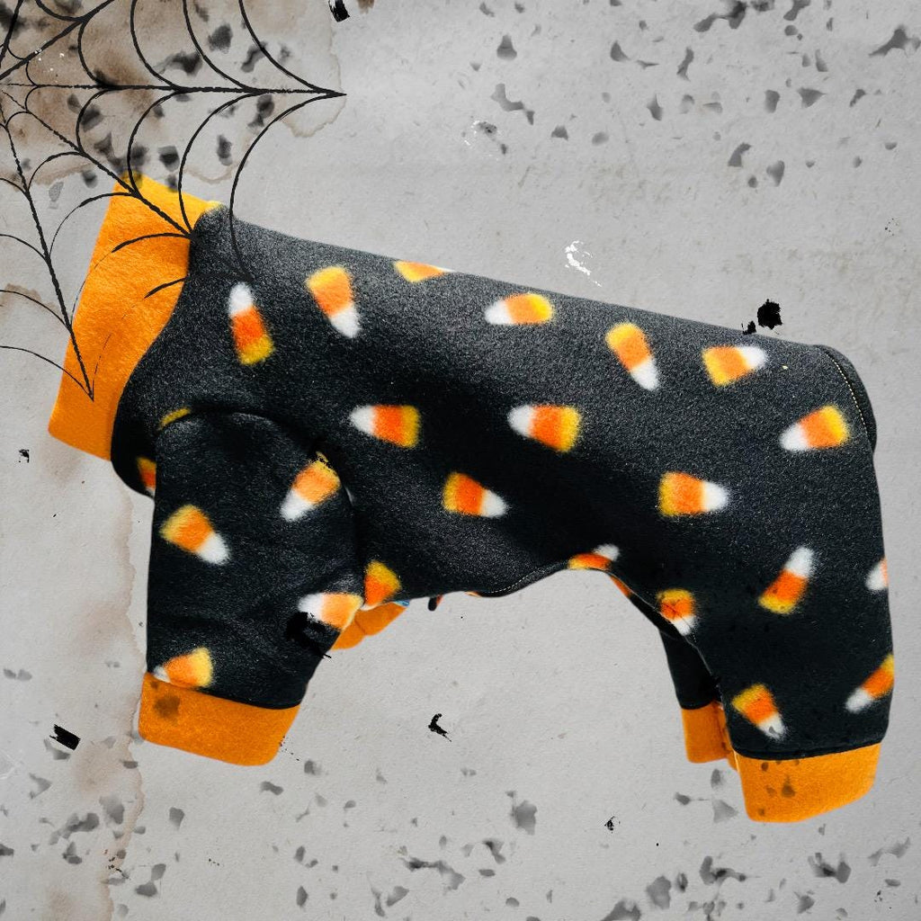 CANDY CORN FLEECE Dog Jammies: Halloween Pet Onesie