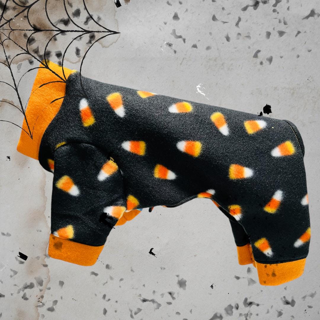 CANDY CORN FLEECE Dog Jammies: Halloween Pet Onesie