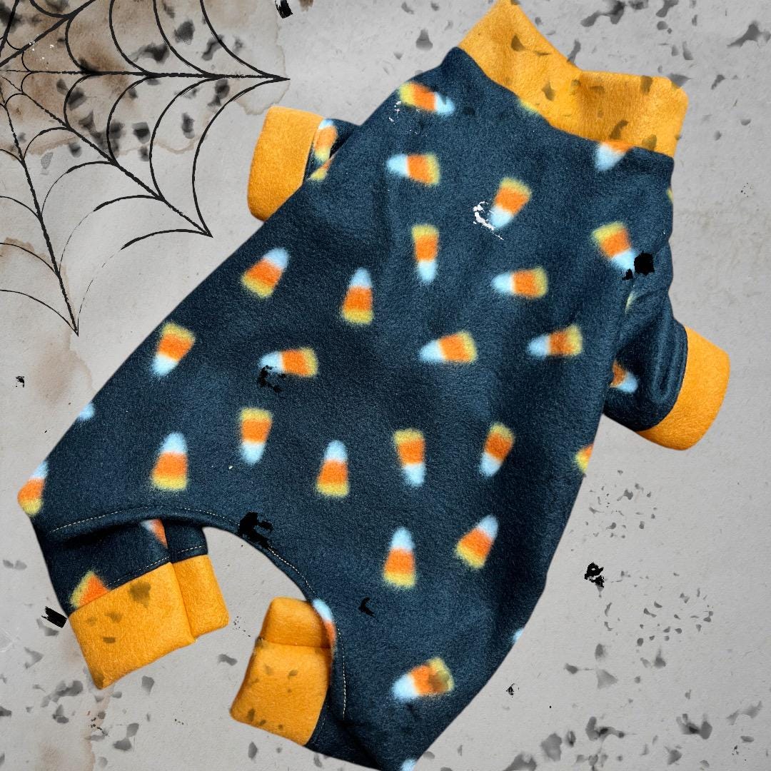 CANDY CORN FLEECE Dog Jammies: Halloween Pet Onesie